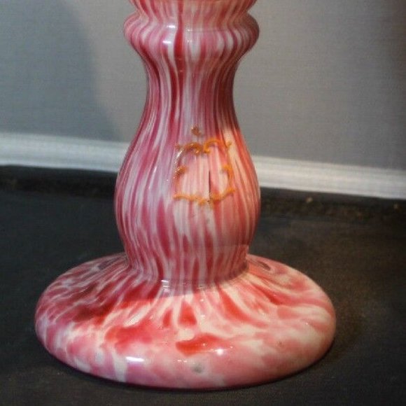 Vintage Glass Vase BOHEMIAN CZECH Pink Splatter Hand Blown Hand Painted - Picture 2 of 2